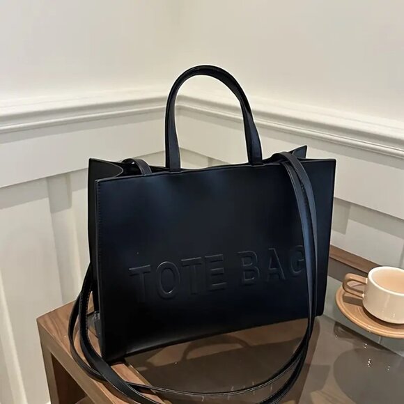 Stylish Black Embossed TOTE BAG Handbag - Vegan Leather Shoulder Bag for Women - Picture 8 of 9